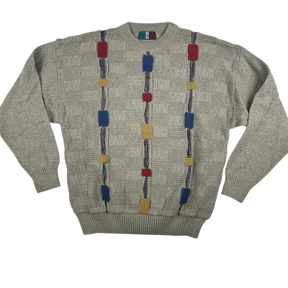 Vintage Toscana‎ Spaz Uomo Sweater Mens Medium 90s Geometric Knit Crewneck Retro